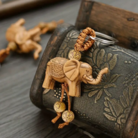 1 pc Carved elephant Keychain - Cute Fortune Key Ring with Purse Bag Backpack Car Charm and Earphone Accessory - Perfect Gift for Family and Friends